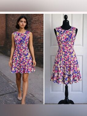 BETSEY JOHNSON Colorful Laser Cut Floral Fit & Flare Dress Women’s SIZE 6.